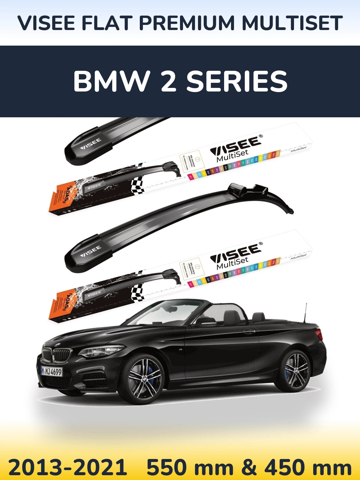 Komplet przednich wycieraczek VISEE FLAT PREMIUM MultiSet 550 & 450 mm do BMW Seria 2 2013-2021
