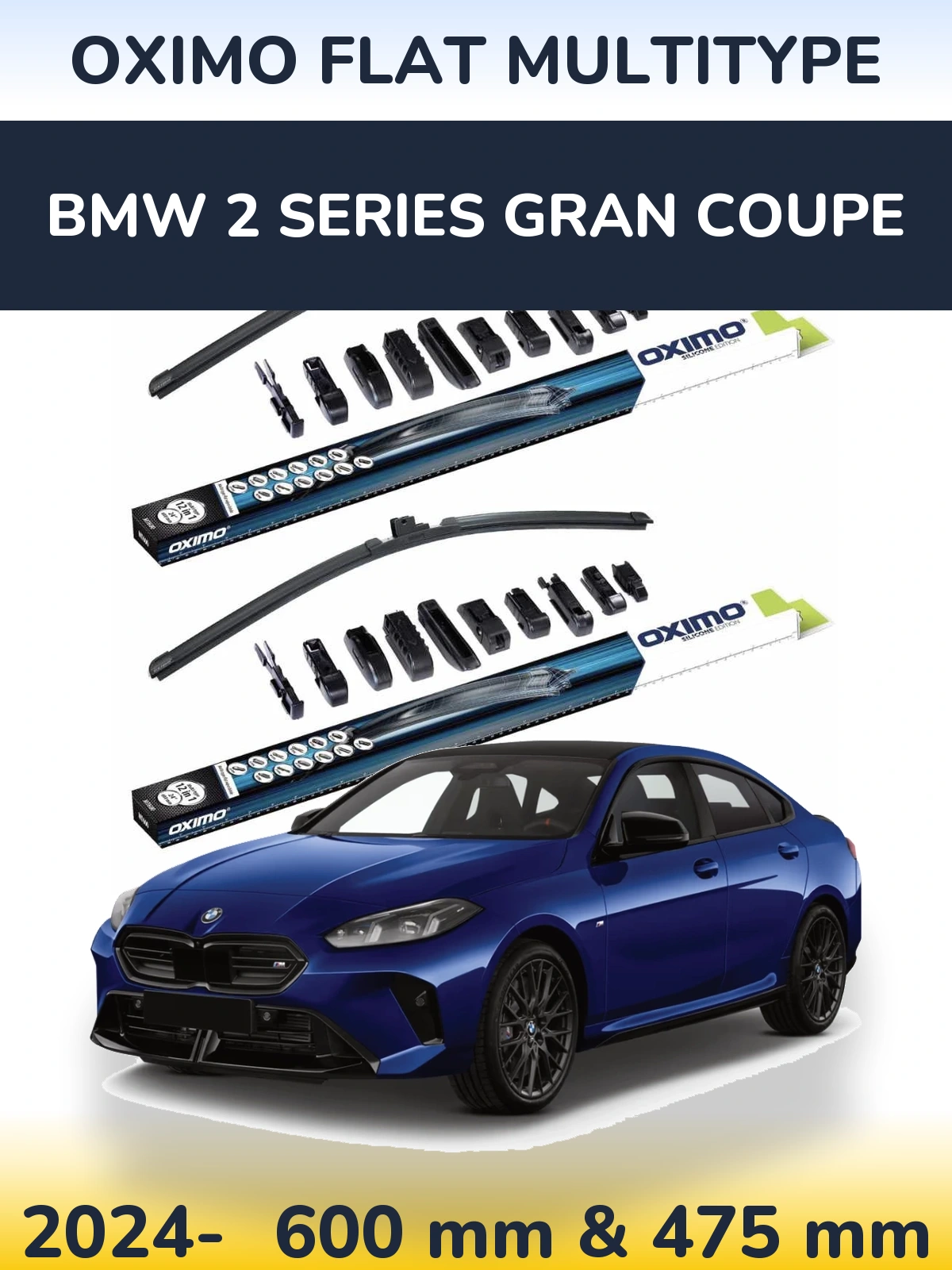 Комплект передних дворников Oximo Flat MultiТипe 600 & 475 мм для BMW 2 Series Gran Coupe 2024-2026