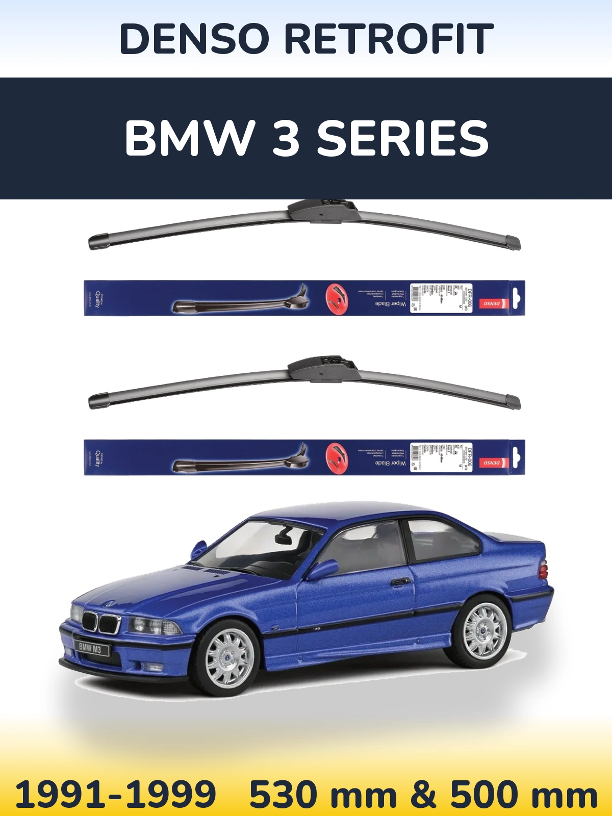 Komplet przednich wycieraczek Denso Retrofit 530 & 500 mm do BMW Seria 3 1991-1999