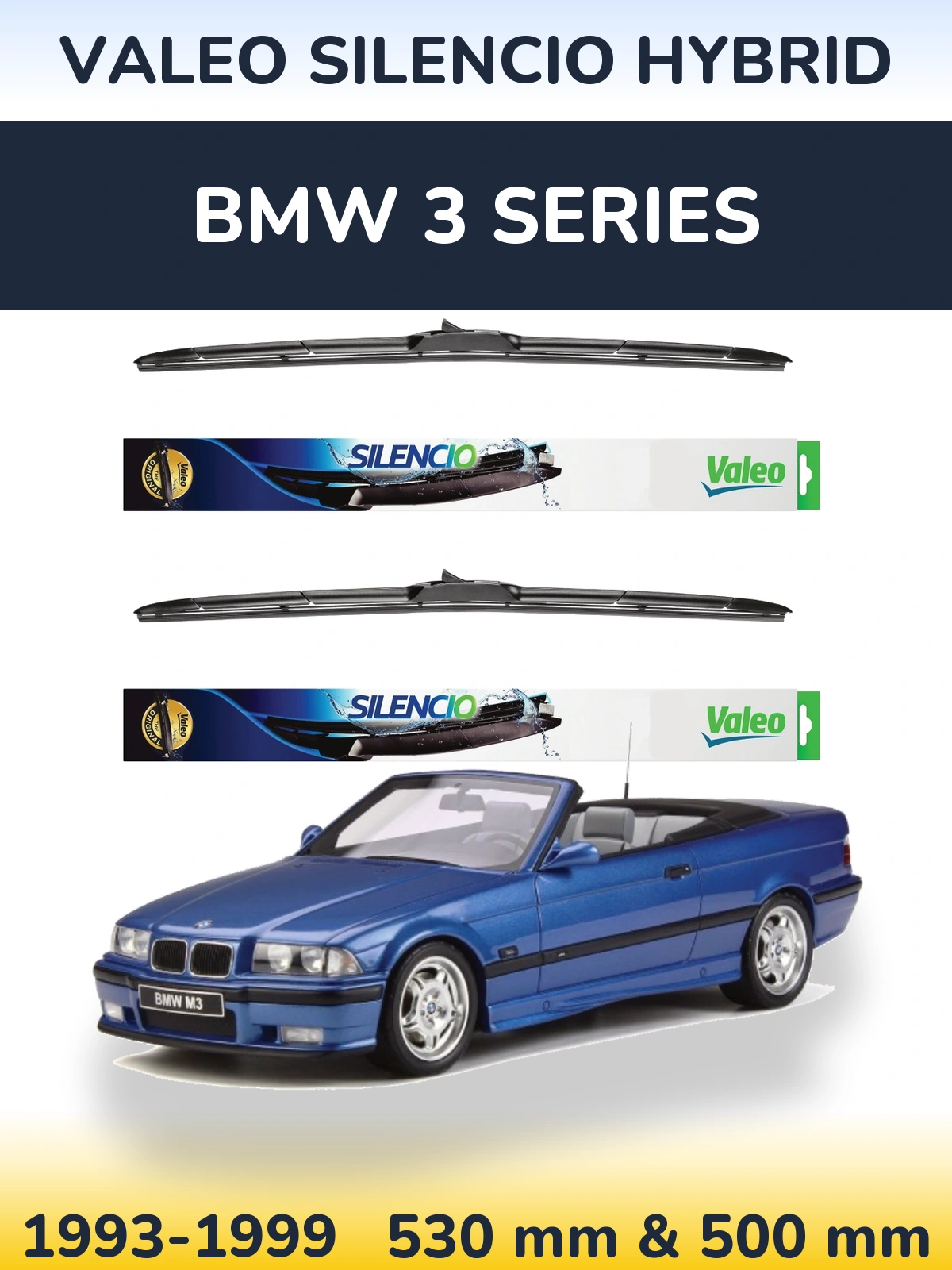 Komplet przednich wycieraczek Valeo Silencio Hybrid 530 & 500 mm do BMW Seria 3 1993-1999