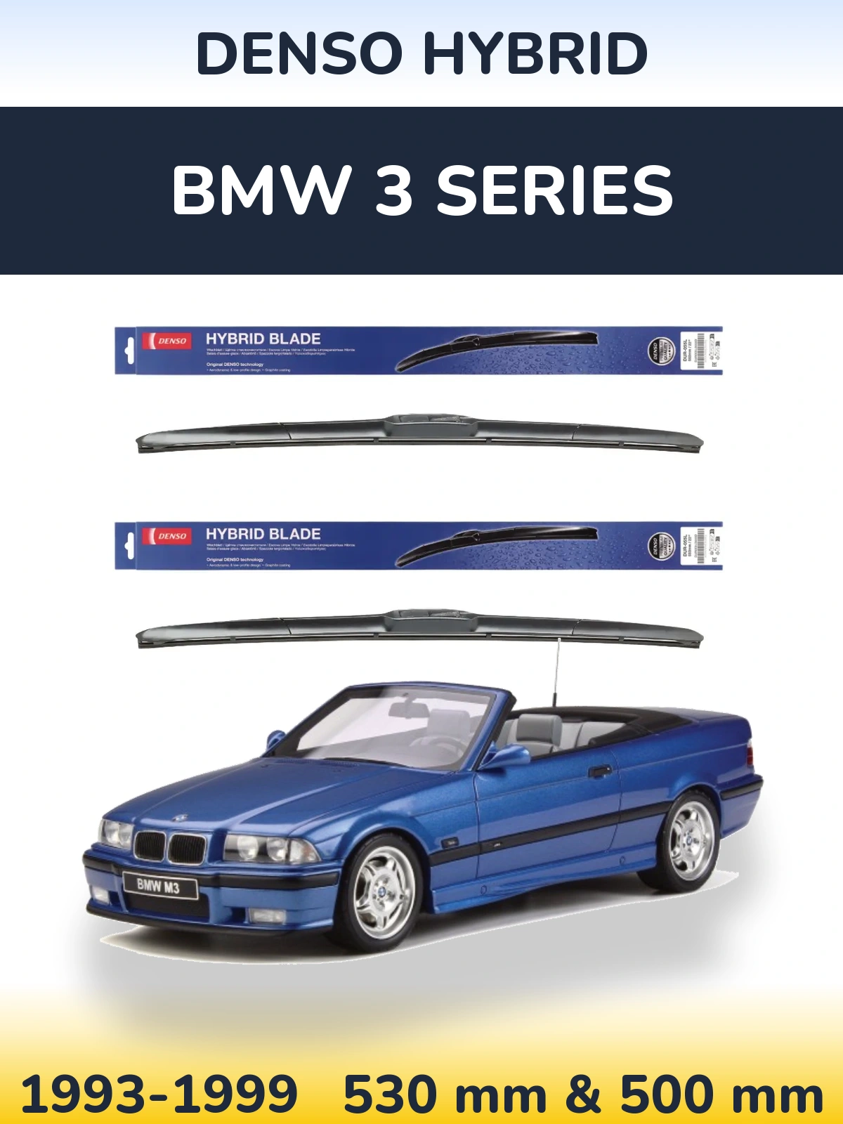 Komplet przednich wycieraczek Denso Hybrid 530 & 500 mm do BMW Seria 3 1993-1999