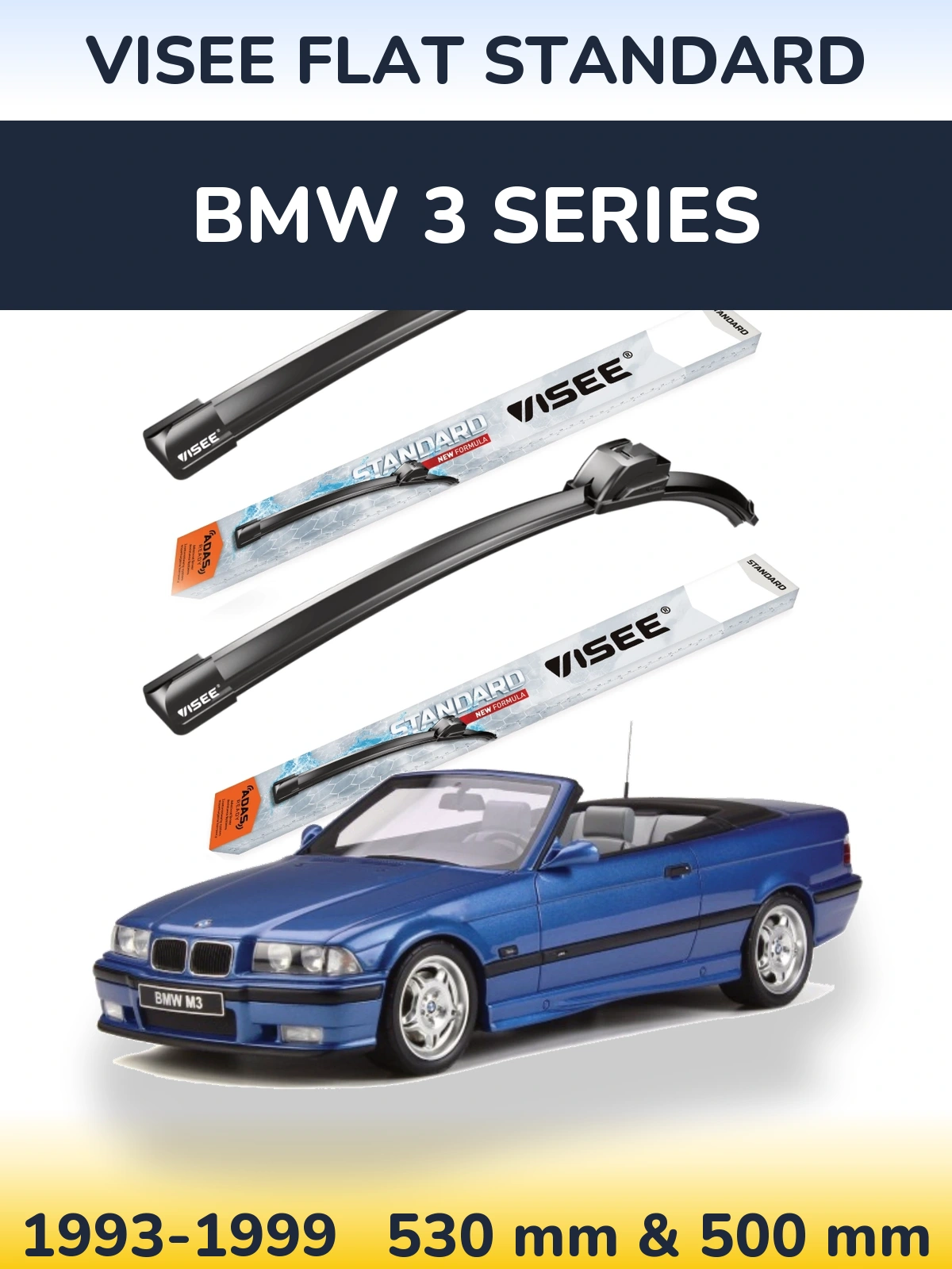 Komplet przednich wycieraczek VISEE FLAT STANDARD 530 & 500 mm do BMW Seria 3 1993-1999