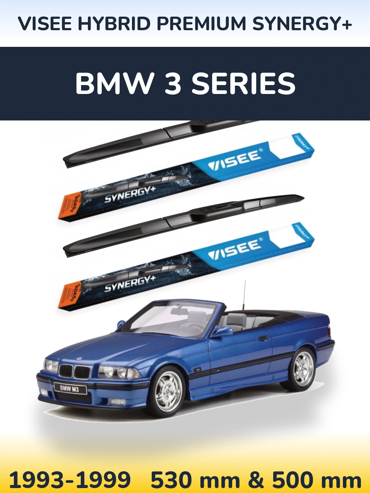 Комплект передніх щіток VISEE HYBRID PREMIUM SYNERGY+ 530 & 500 мм для BMW 3 Series 1993-1999