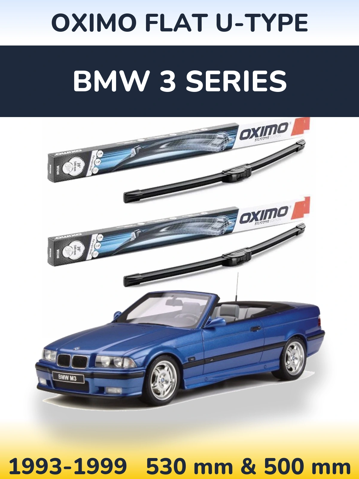Комплект передніх щіток Oximo Flat U-type 530 & 500 мм для BMW 3 Series 1993-1999