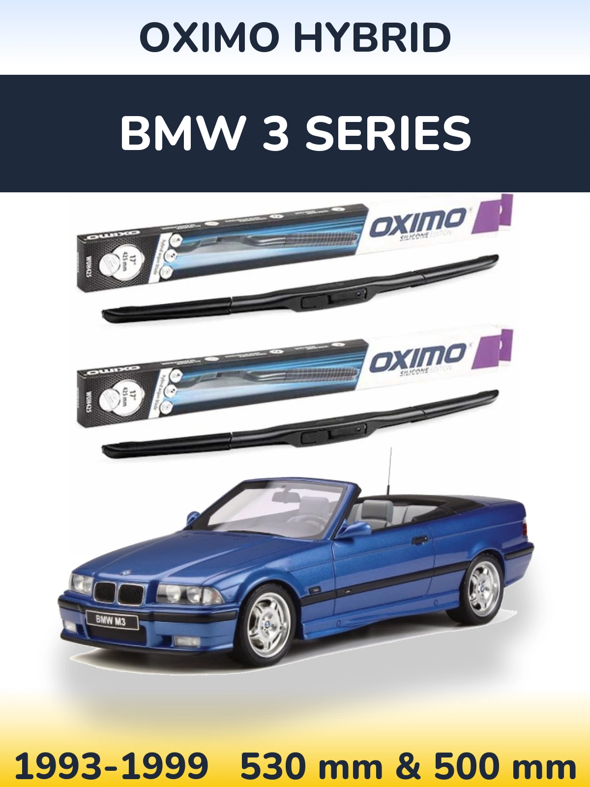 Комплект передних дворников Oximo Hybrid 530 & 500 мм для BMW 3 Series 1993-1999