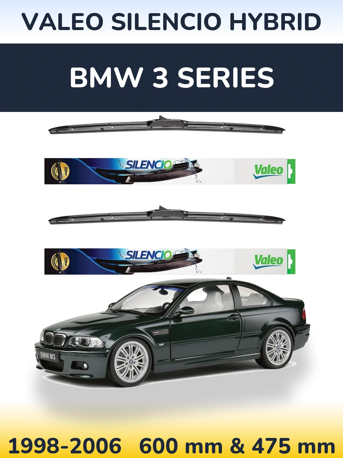 Комплект передних дворников Valeo Silencio Hybrid 600 & 475 мм для BMW 3 Series 1998-2006