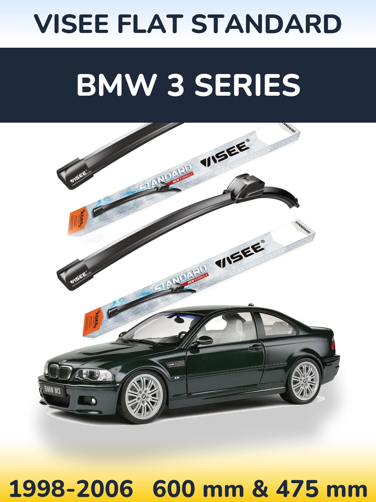 Komplet przednich wycieraczek VISEE FLAT STANDARD 600 & 475 mm do BMW Seria 3 1998-2006