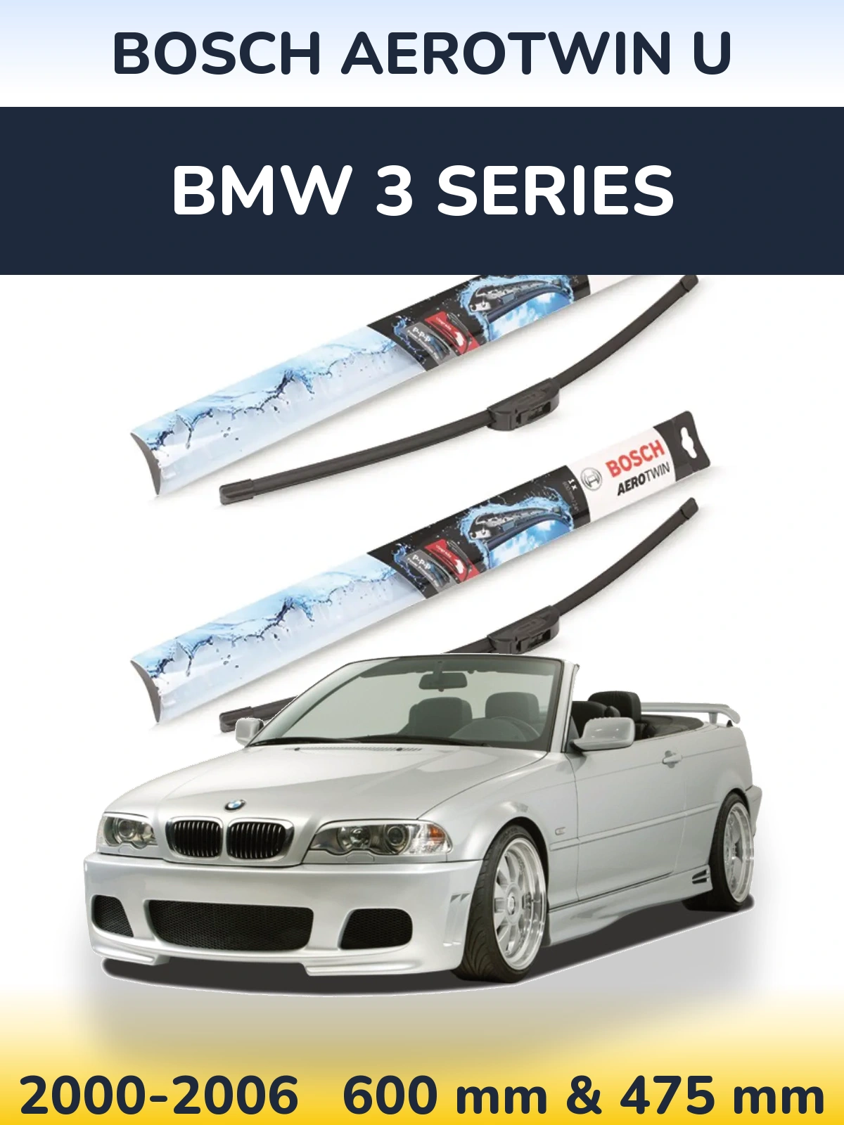 Komplet przednich wycieraczek BOSCH AeroTwin U 600 & 475 mm do BMW Seria 3 2000-2006