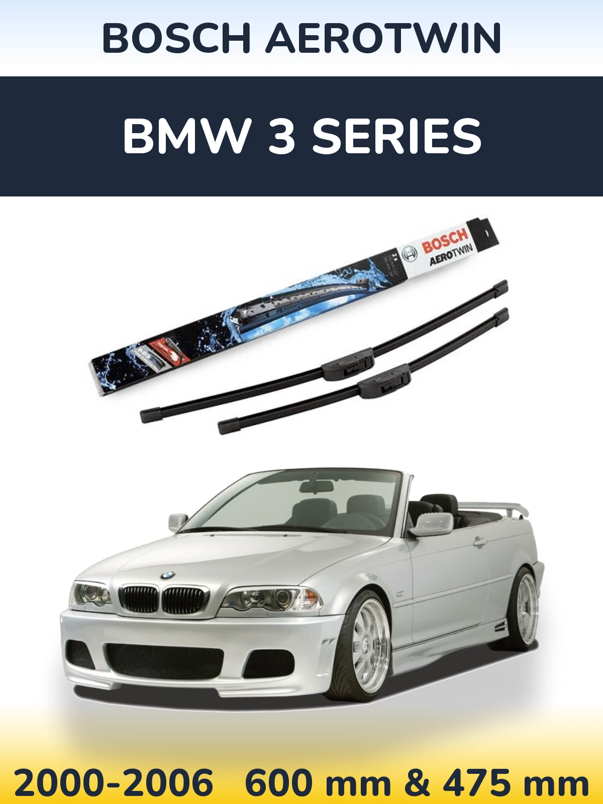 Front wiper blade set BOSCH AeroTwin 600 & 475 mm for BMW 3 Series 2000-2006