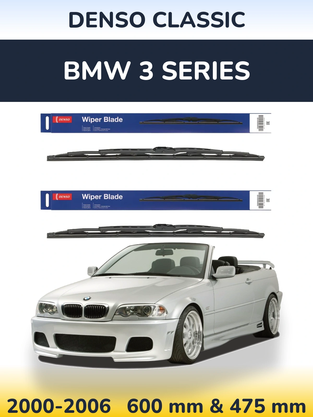 Komplet przednich wycieraczek Denso Classic 600 & 475 mm do BMW Seria 3 2000-2006