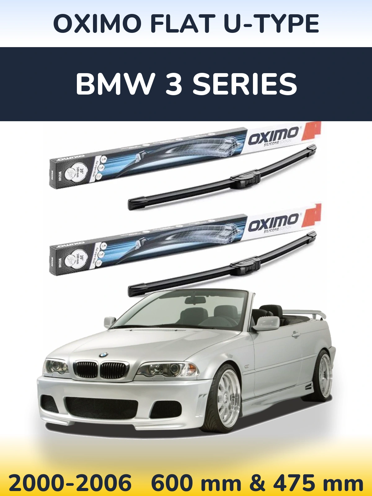 Комплект передних дворников Oximo Flat U-type 600 & 475 мм для BMW 3 Series 2000-2006