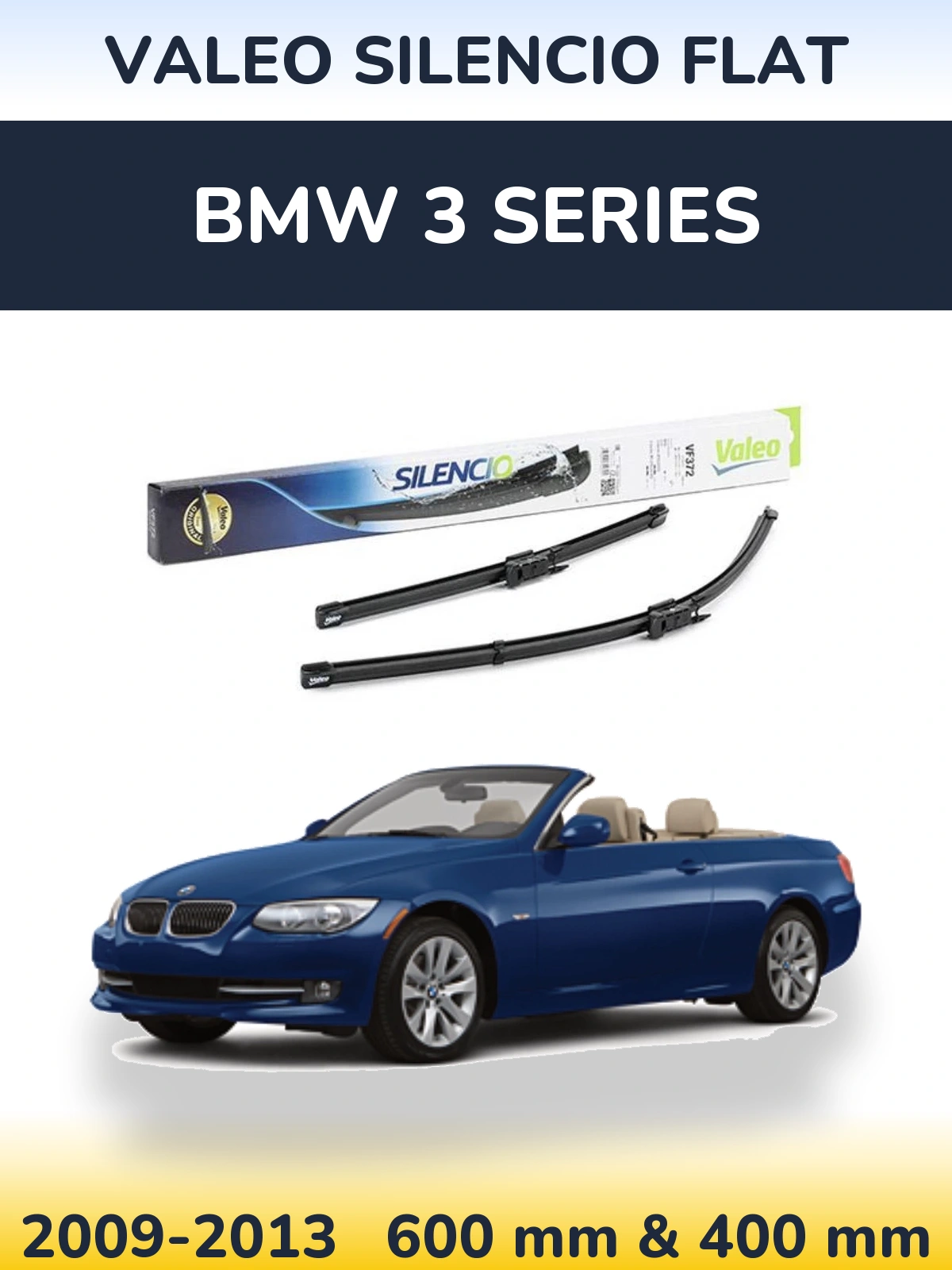 Front wiper blade set Valeo Silencio Flat 600 & 400 mm for BMW 3 Series 2009-2013