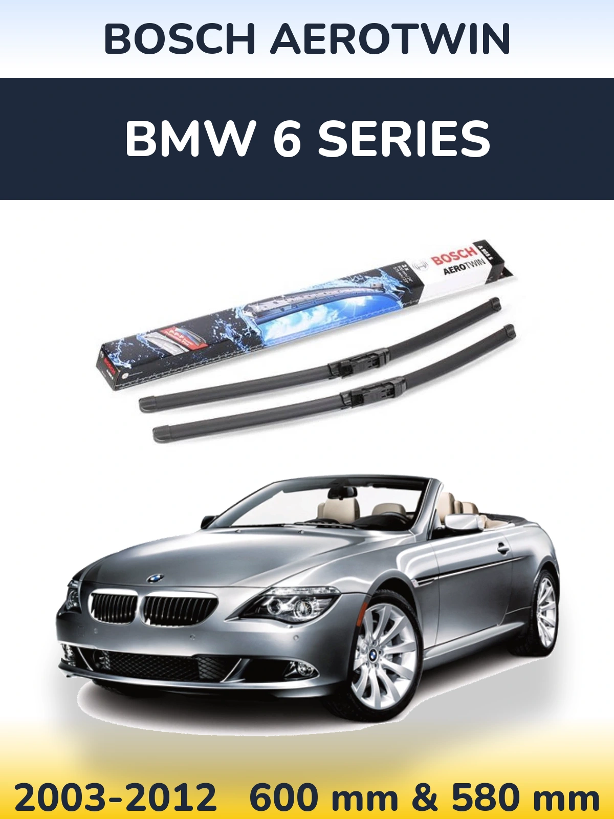 Комплект передніх щіток BOSCH AeroTwin 600 & 580 мм для BMW 6 Series 2003-2012