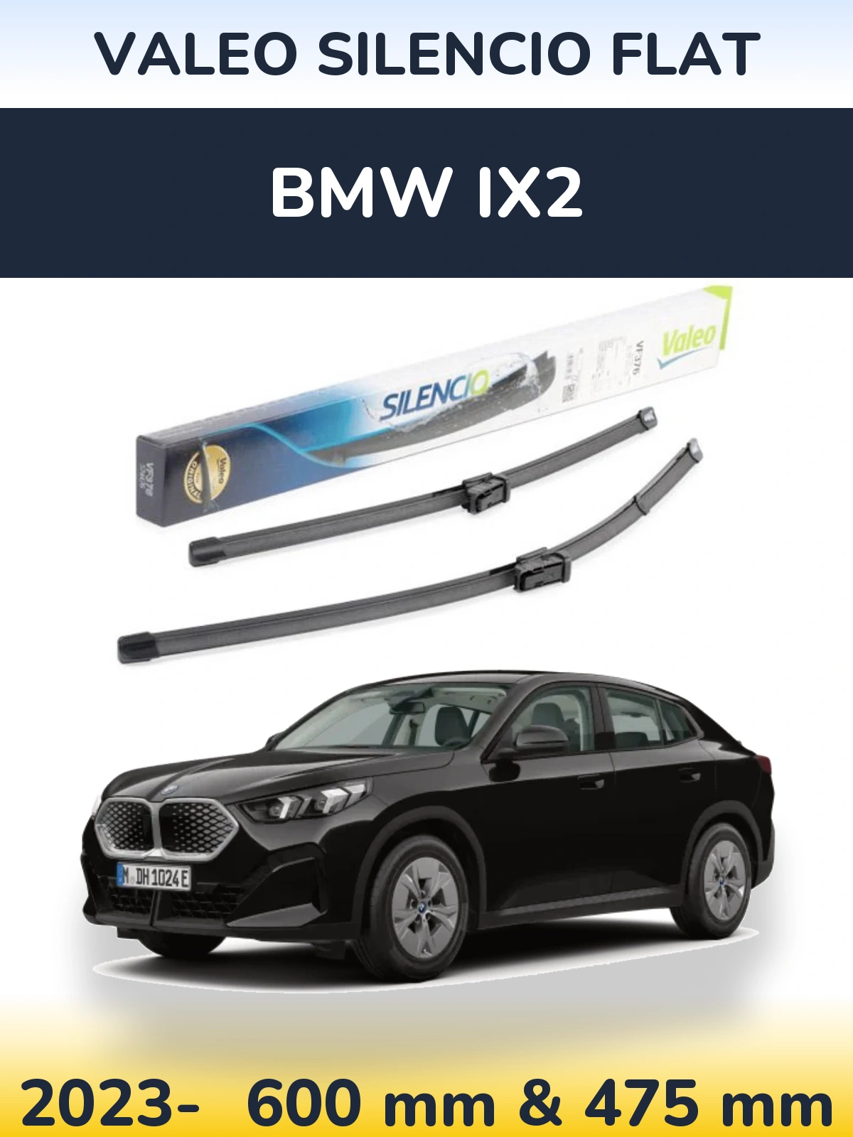 Front wiper blade set Valeo Silencio Flat 600 & 475 mm for BMW iX2 2023-2026
