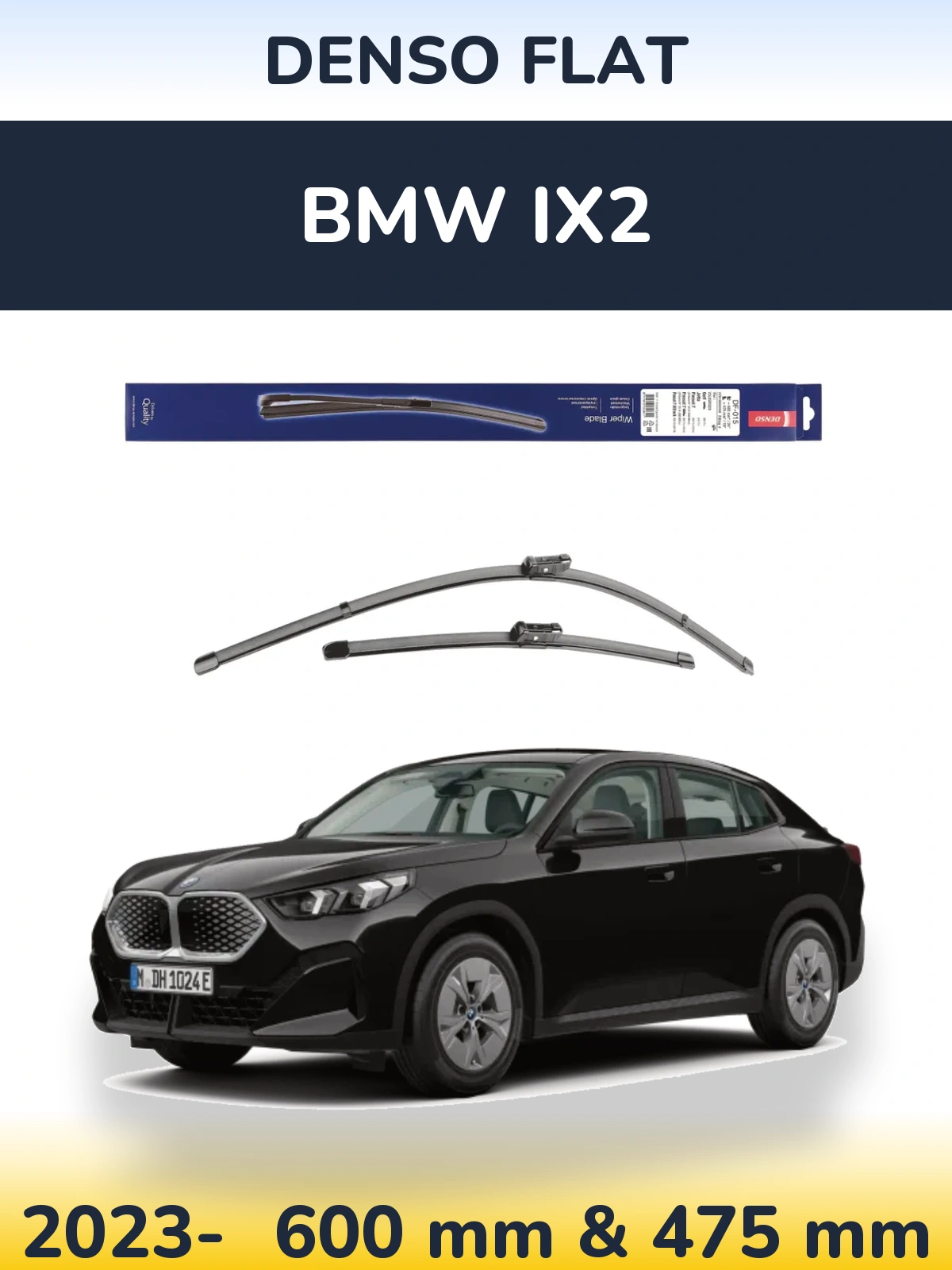 Front wiper blade set Denso Flat 600 & 475 mm for BMW iX2 2023-2026