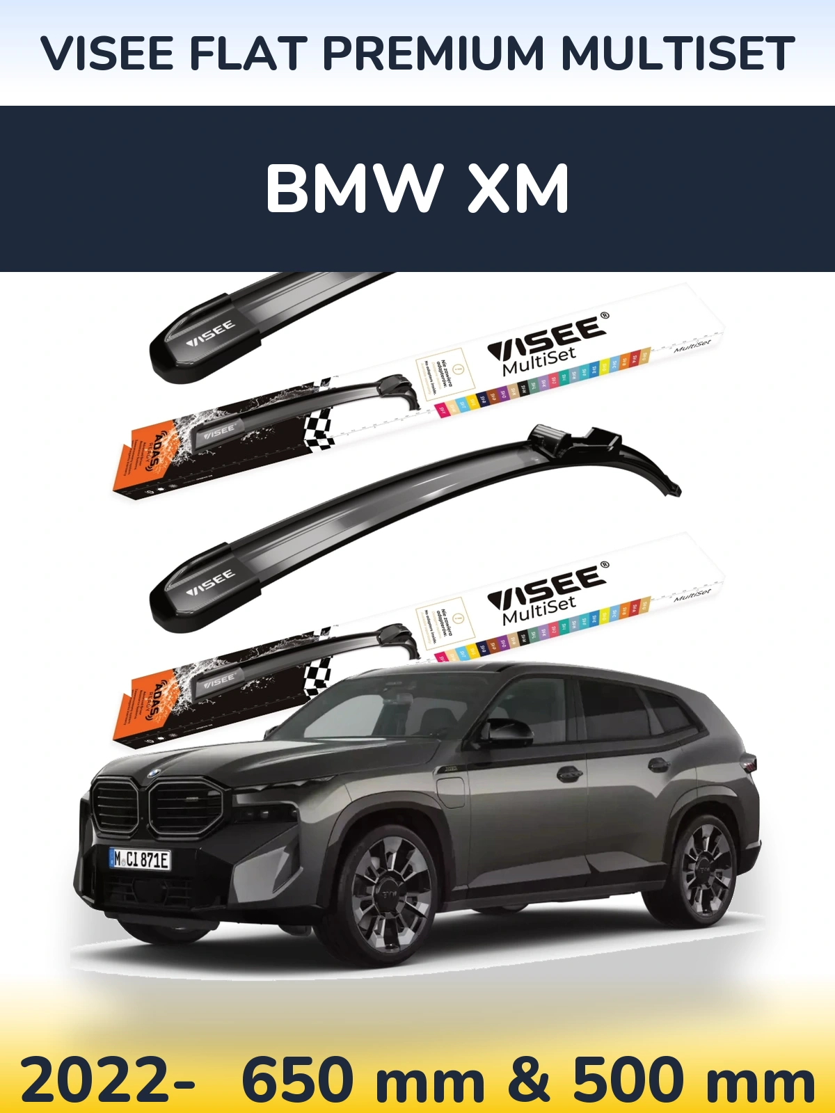 Komplet przednich wycieraczek VISEE FLAT PREMIUM MultiSet 650 & 500 mm do BMW XM 2022-2026