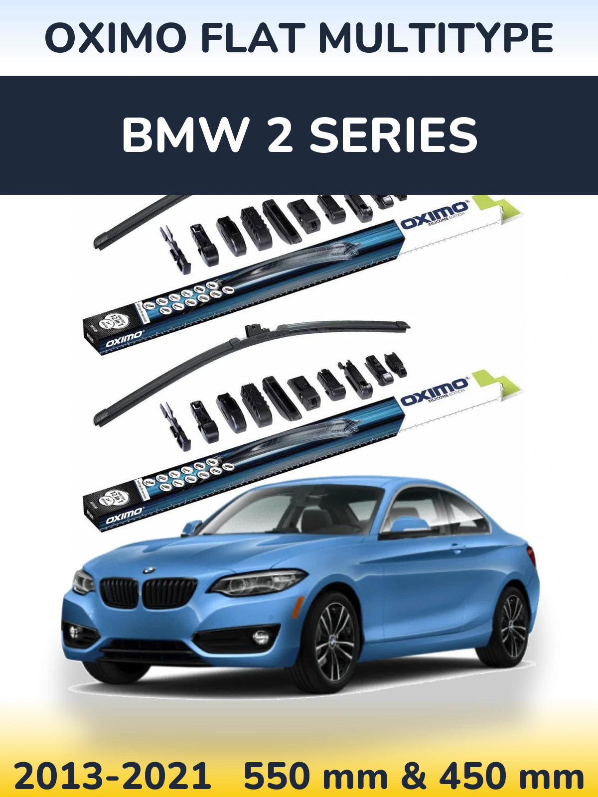 Комплект передних дворников Oximo Flat MultiТипe 550 & 450 мм для BMW 2 Series 2013-2021
