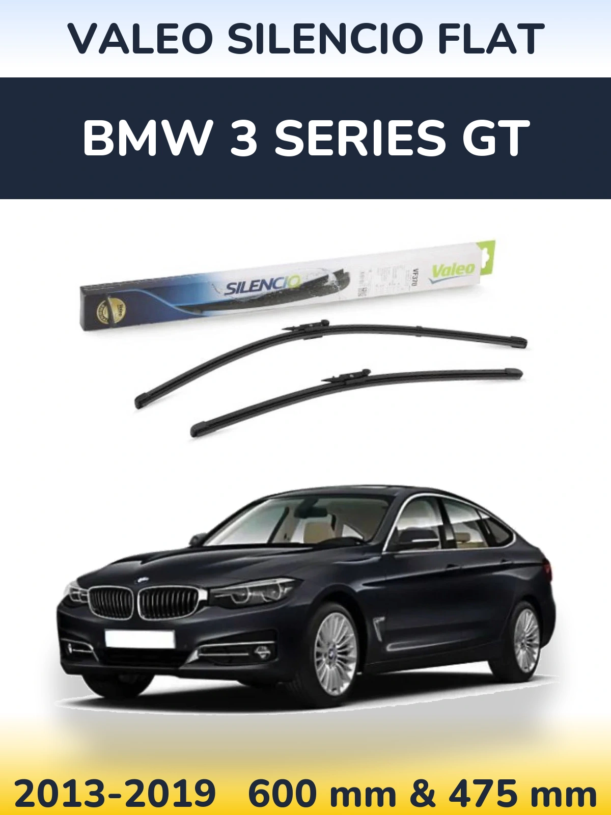 Front wiper blade set Valeo Silencio Flat 600 & 475 mm for BMW 3 Series GT 2013-2019