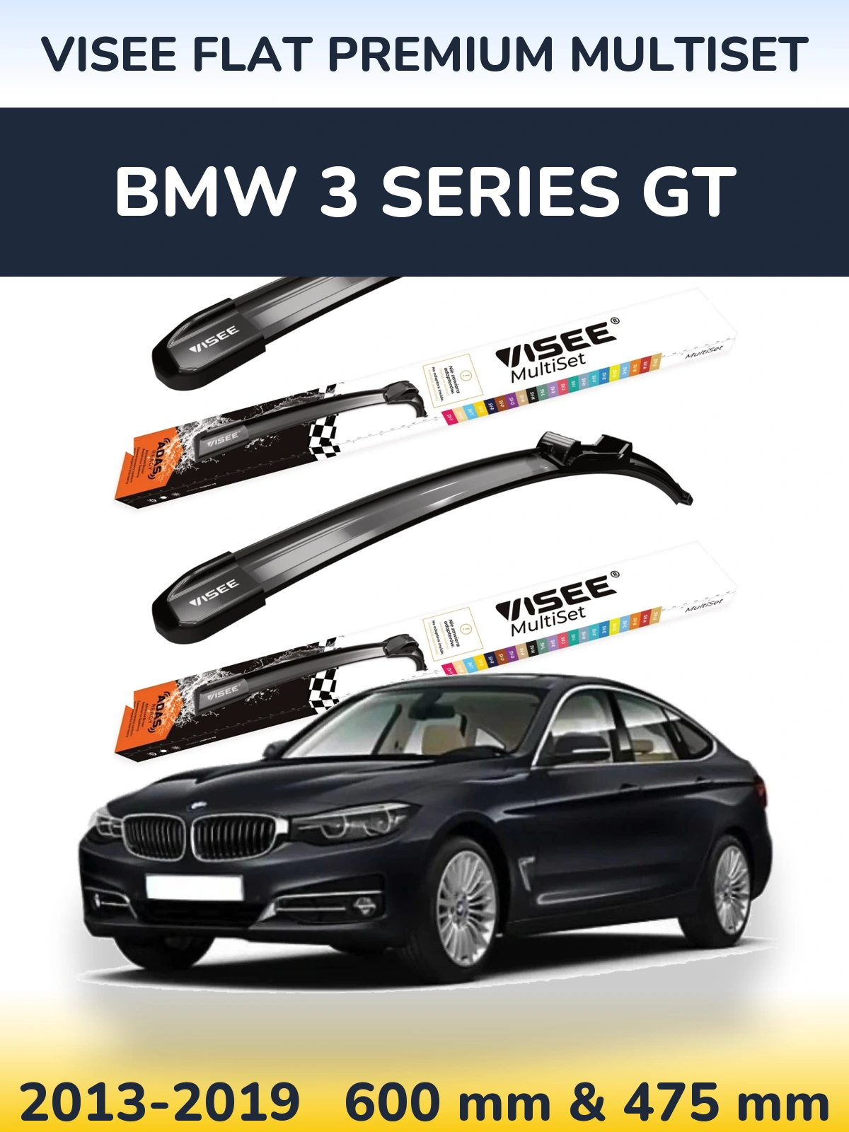 Komplet przednich wycieraczek VISEE FLAT PREMIUM MultiSet 600 & 475 mm do BMW Seria 3 GT 2013-2019