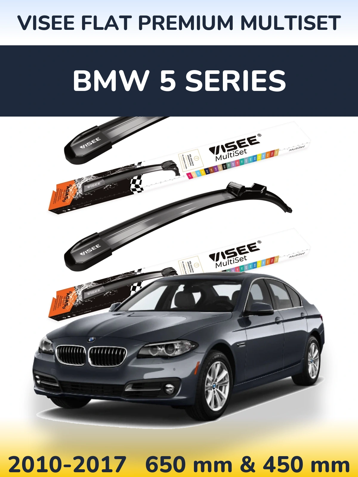 Комплект передних дворников VISEE FLAT PREMIUM MultiSet 650 & 450 мм для BMW 5 Series 2010-2017