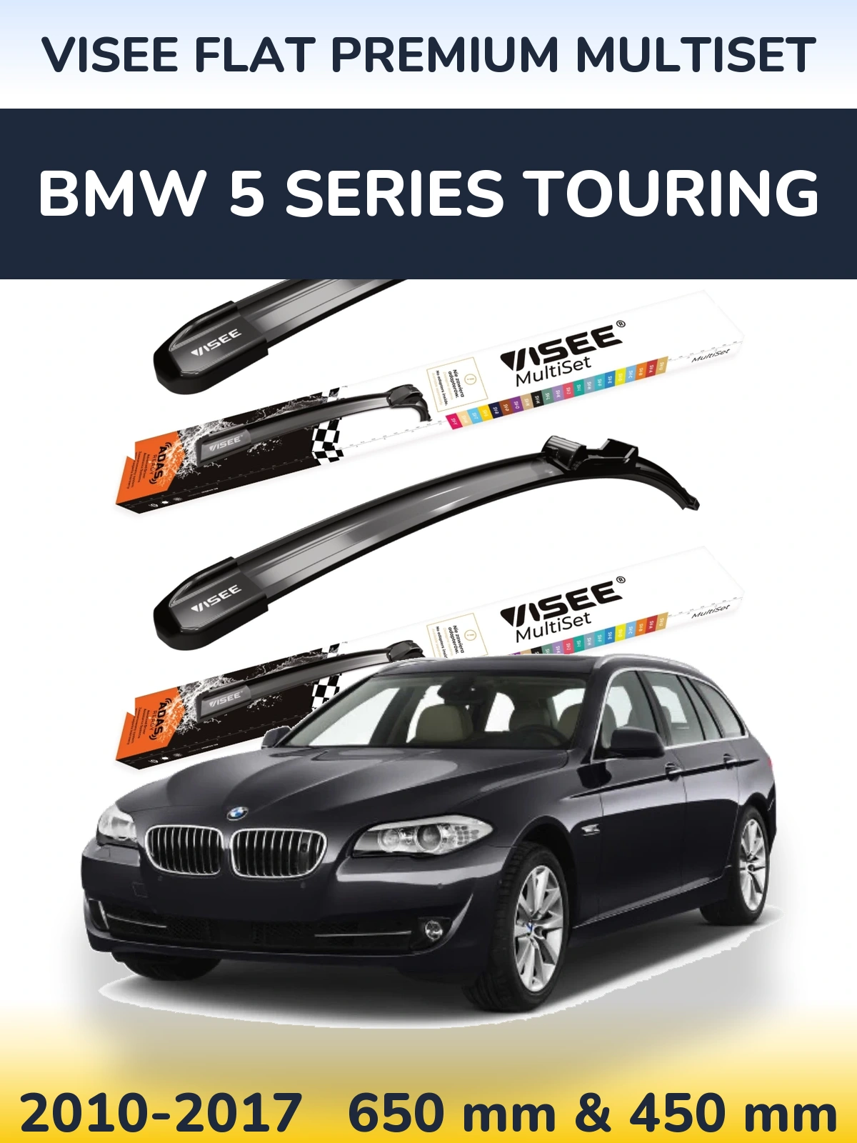 Комплект передних дворников VISEE FLAT PREMIUM MultiSet 650 & 450 мм для BMW 5 Series Touring 2010-2017