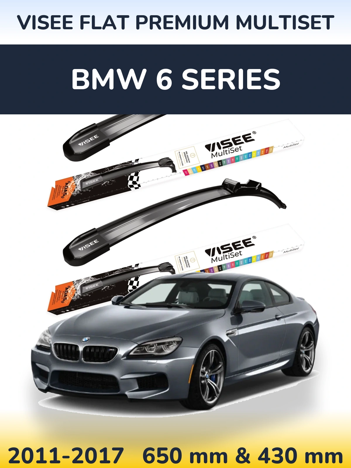 Komplet przednich wycieraczek VISEE FLAT PREMIUM MultiSet 650 & 430 mm do BMW Seria 6 2011-2017
