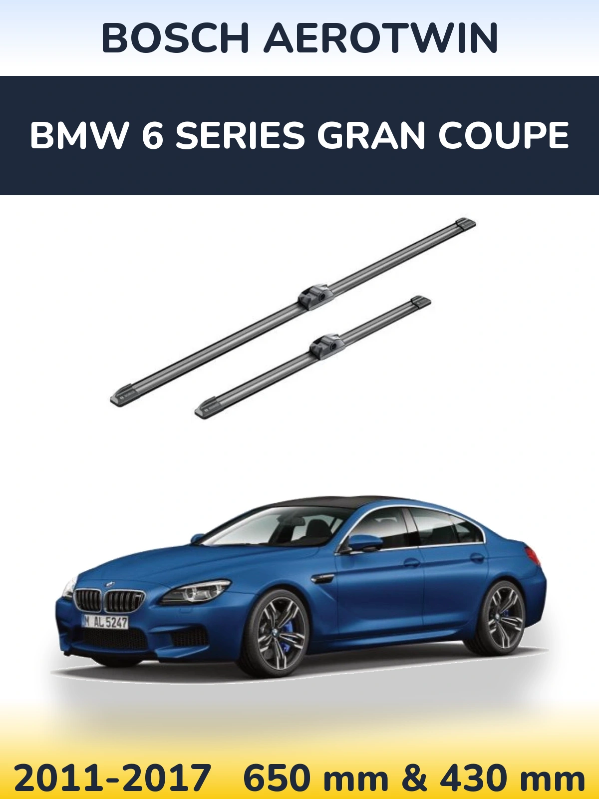 Komplet przednich wycieraczek BOSCH AeroTwin 650 & 430 mm do BMW Seria 6 Gran Coupe 2011-2017