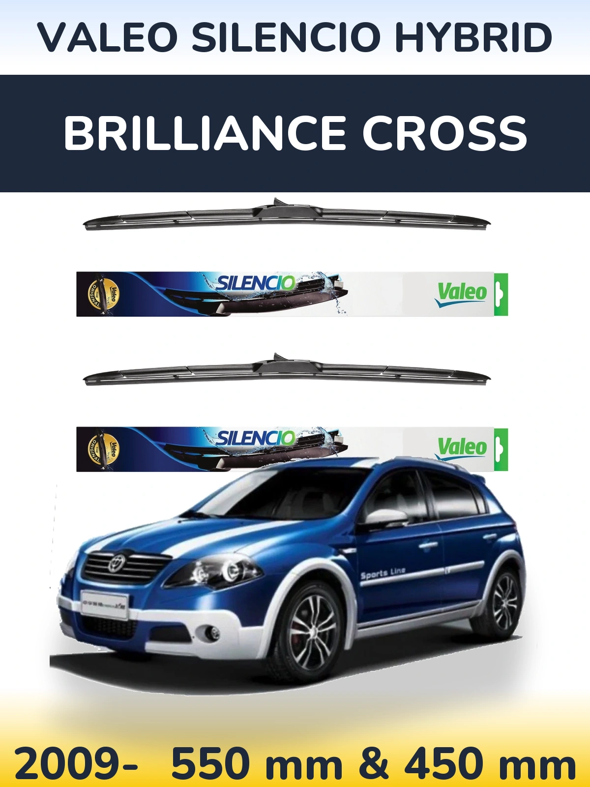 Комплект передних дворников Valeo Silencio Hybrid 550 & 450 мм для Brilliance Cross 2009-2026