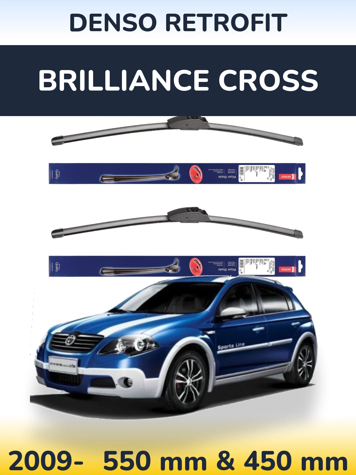 Комплект передних дворников Denso Retrofit 550 & 450 мм для Brilliance Cross 2009-2026