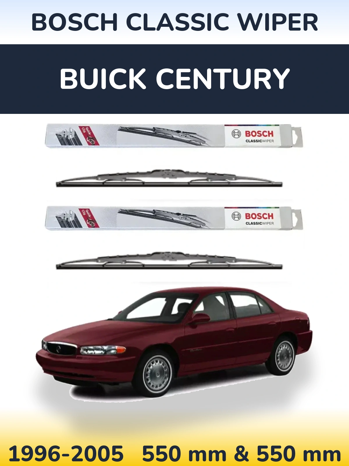 Front wiper blade set BOSCH Classic Wiper 550 & 550 mm for Buick Century 1996-2005