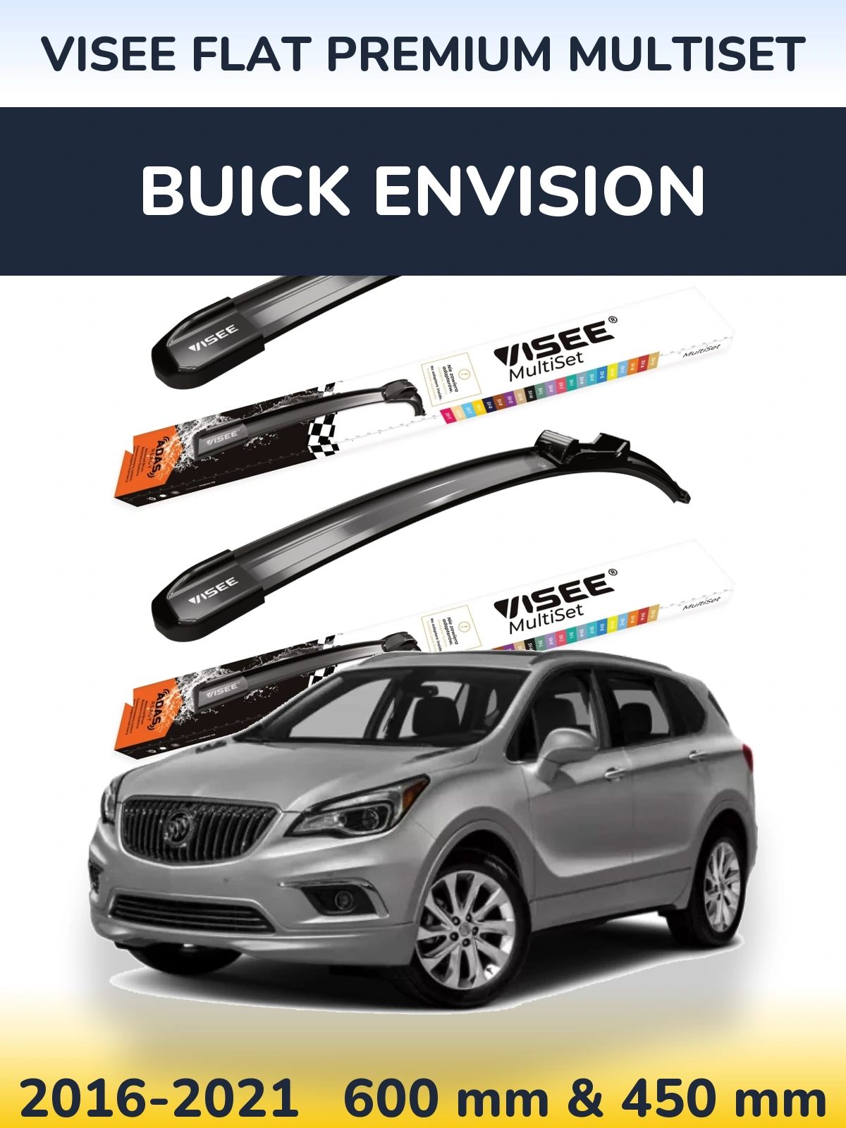 Komplet przednich wycieraczek VISEE FLAT PREMIUM MultiSet 600 & 450 mm do Buick Envision 2016-2021