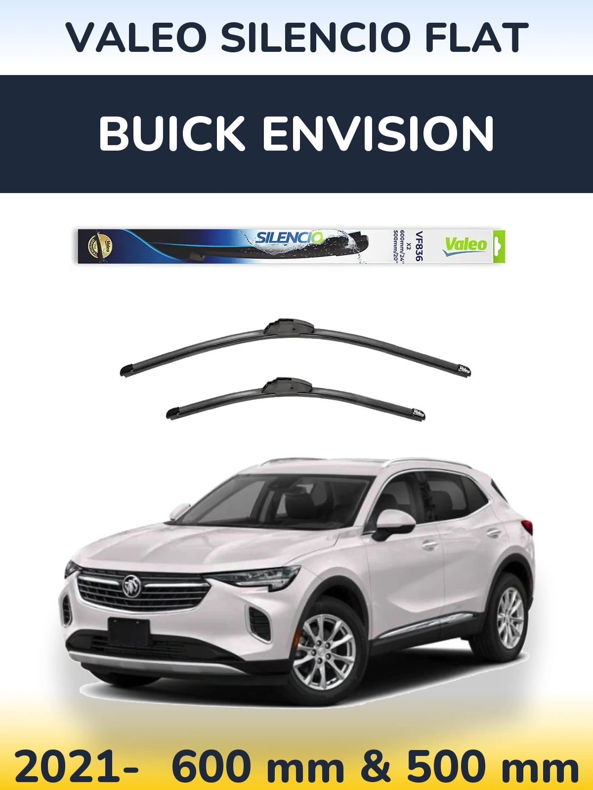 Front wiper blade set Valeo Silencio Flat 600 & 500 mm for Buick Envision 2021-2026