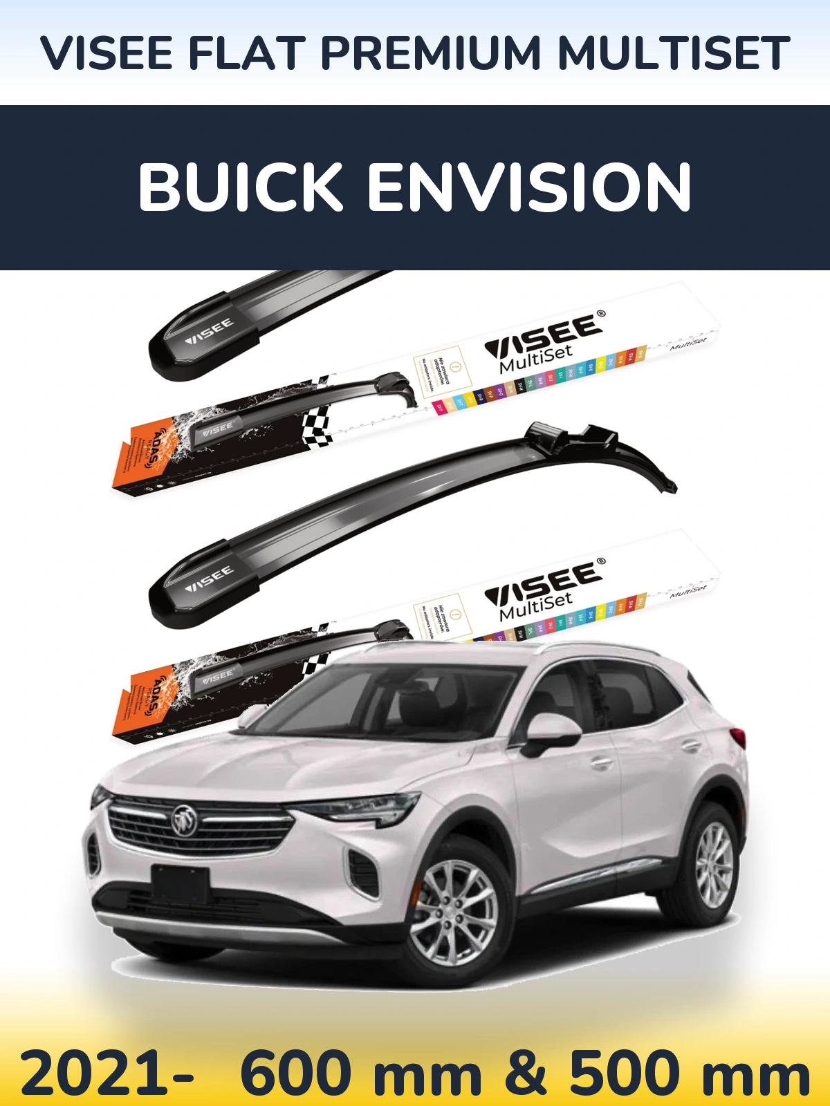 Komplet przednich wycieraczek VISEE FLAT PREMIUM MultiSet 600 & 500 mm do Buick Envision 2021-2026