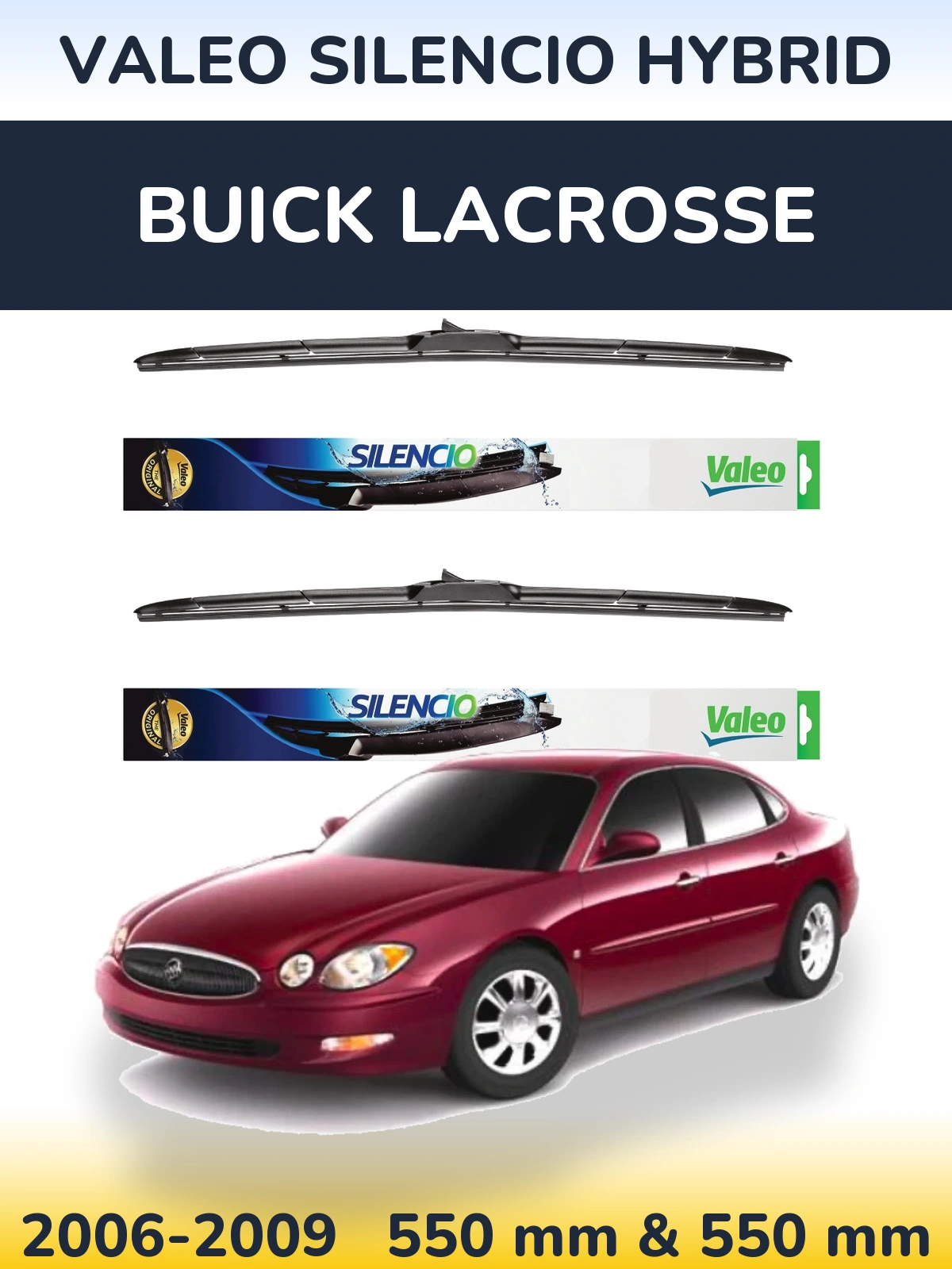 Komplet przednich wycieraczek Valeo Silencio Hybrid 550 & 550 mm do Buick LaCrosse 2006-2009