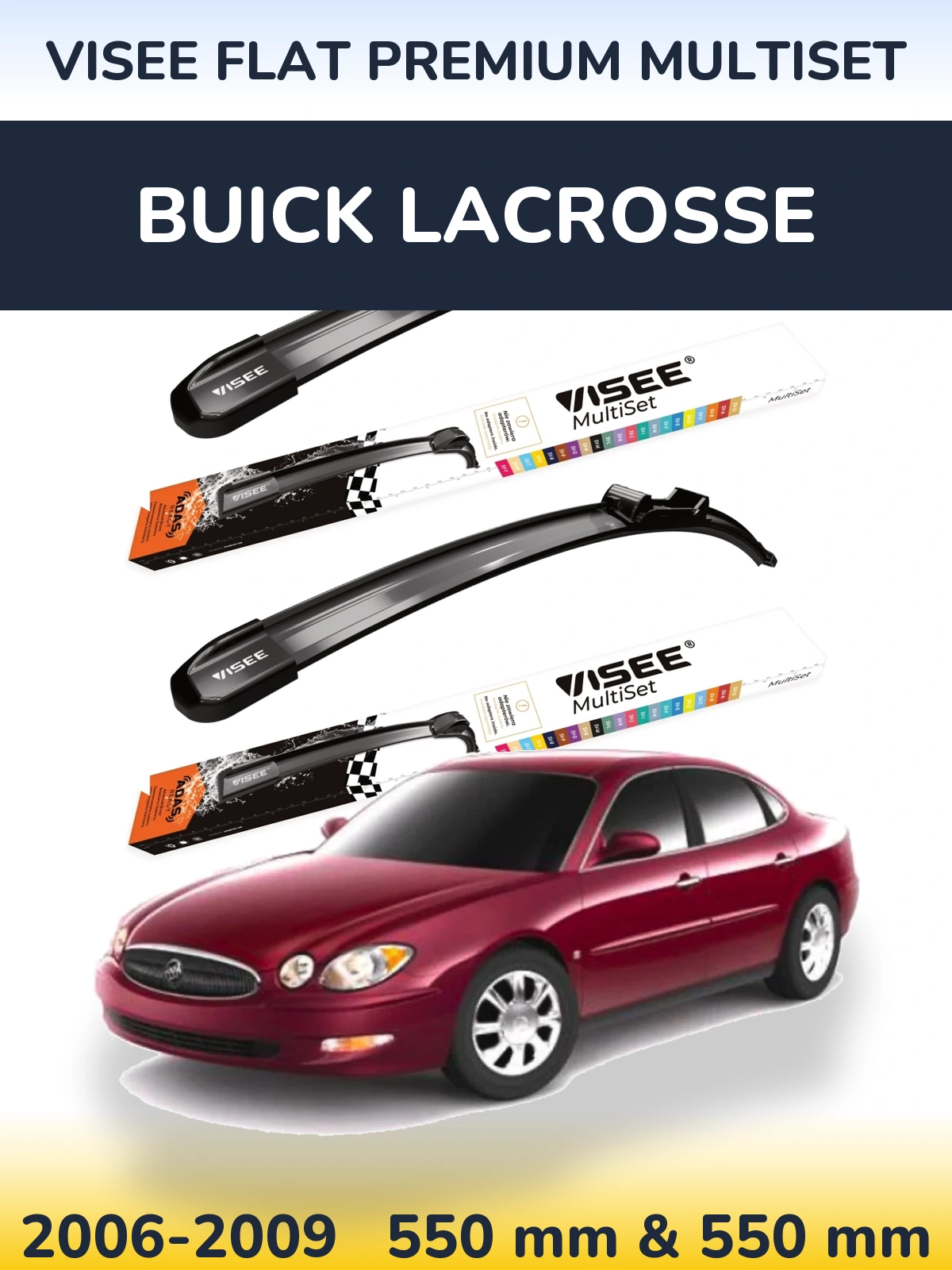 Komplet przednich wycieraczek VISEE FLAT PREMIUM MultiSet 550 & 550 mm do Buick LaCrosse 2006-2009