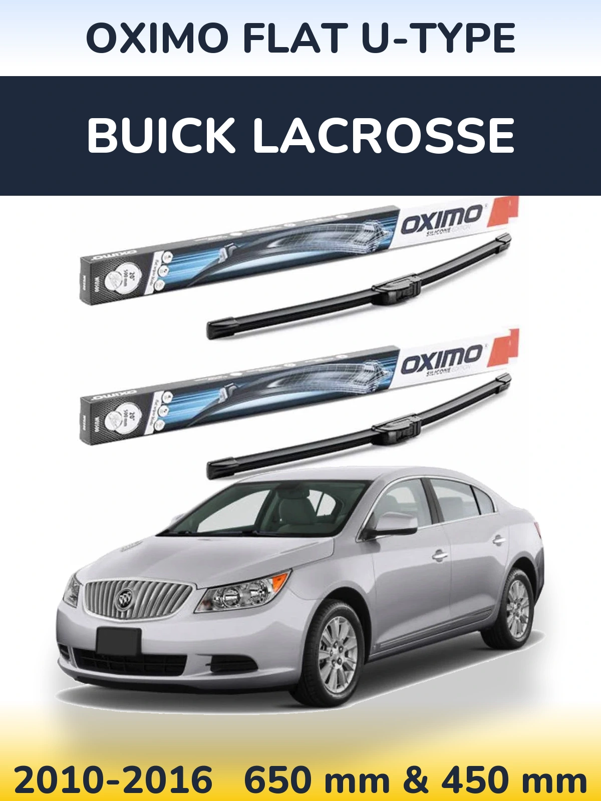 Комплект передних дворников Oximo Flat U-type 650 & 450 мм для Buick LaCrosse 2010-2016