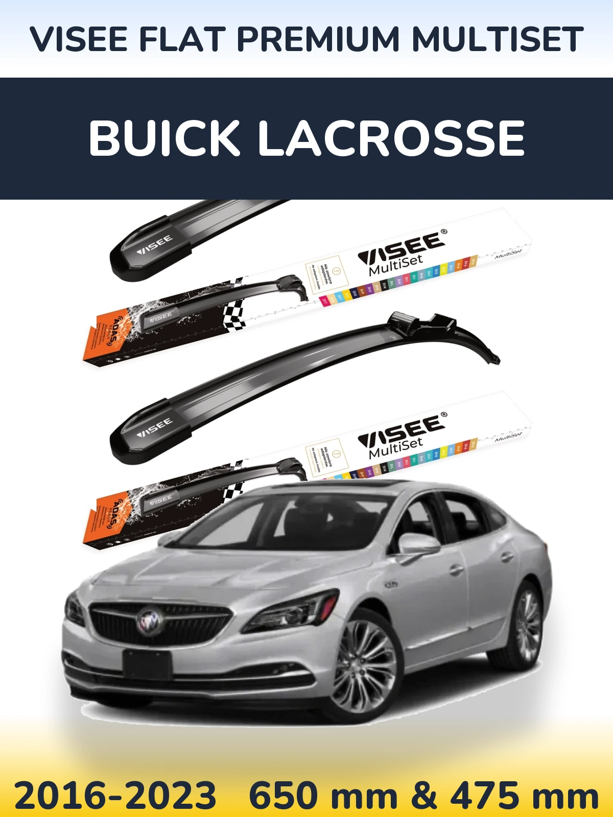 Komplet przednich wycieraczek VISEE FLAT PREMIUM MultiSet 650 & 475 mm do Buick LaCrosse 2016-2023
