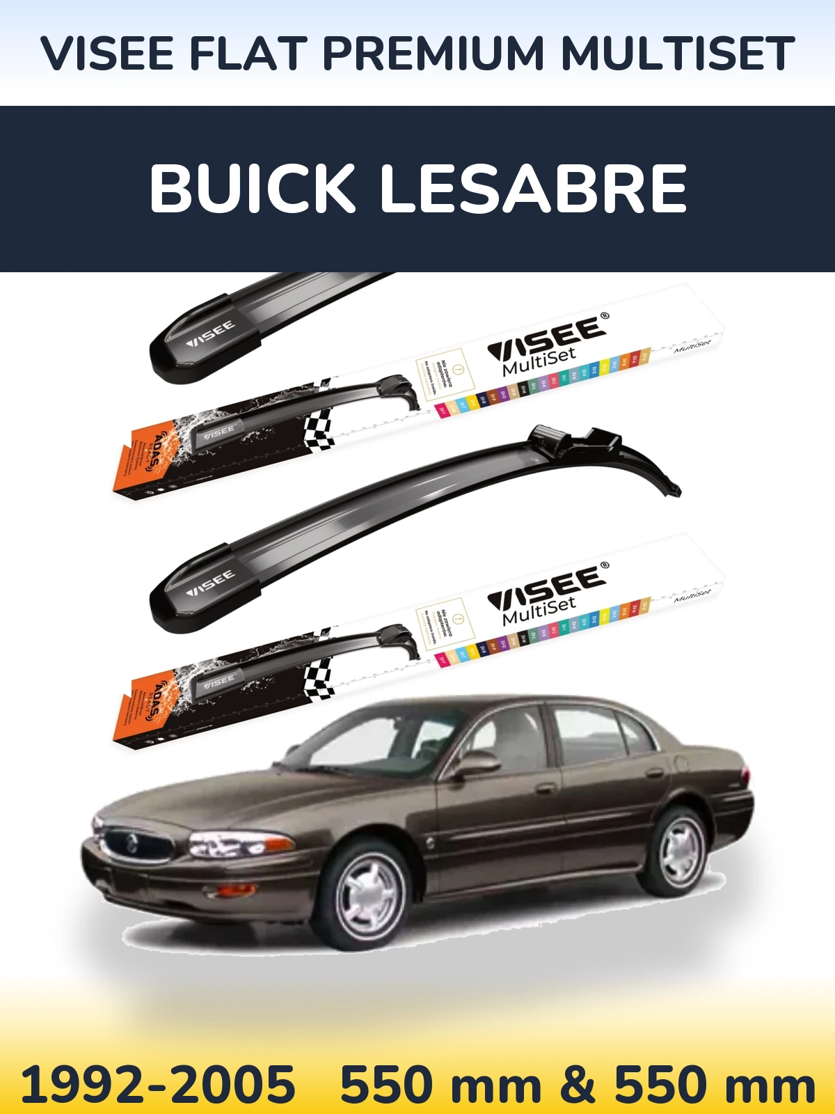 Komplet przednich wycieraczek VISEE FLAT PREMIUM MultiSet 550 & 550 mm do Buick LeSabre 1992-2005