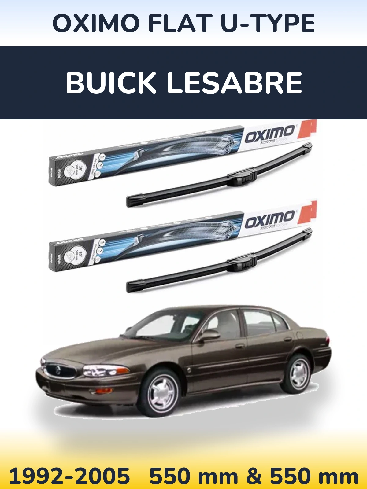 Front wiper blade set Oximo Flat U-type 550 & 550 mm for Buick LeSabre 1992-2005
