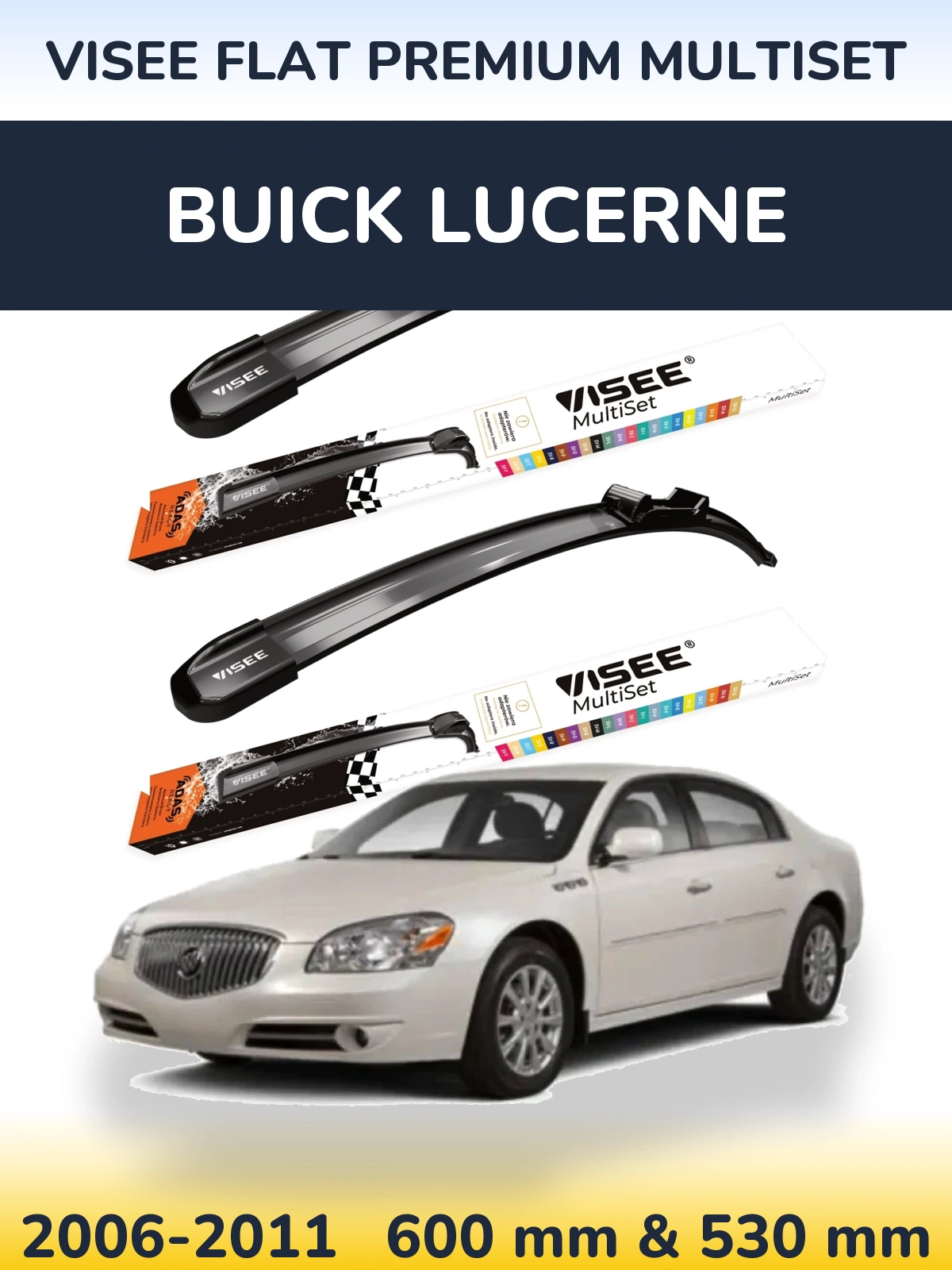 Комплект передніх щіток VISEE FLAT PREMIUM MultiSet 600 & 530 мм для Buick Lucerne 2006-2011