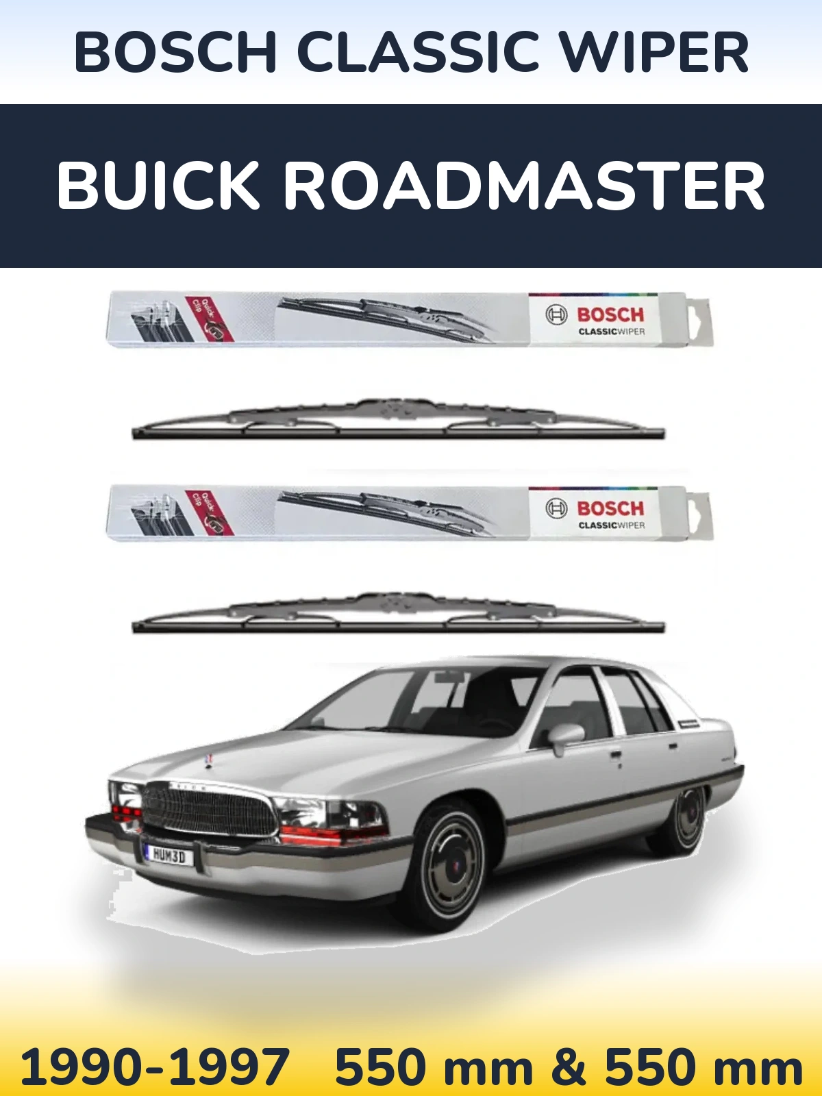 Front wiper blade set BOSCH Classic Wiper 550 & 550 mm for Buick Roadmaster 1990-1997