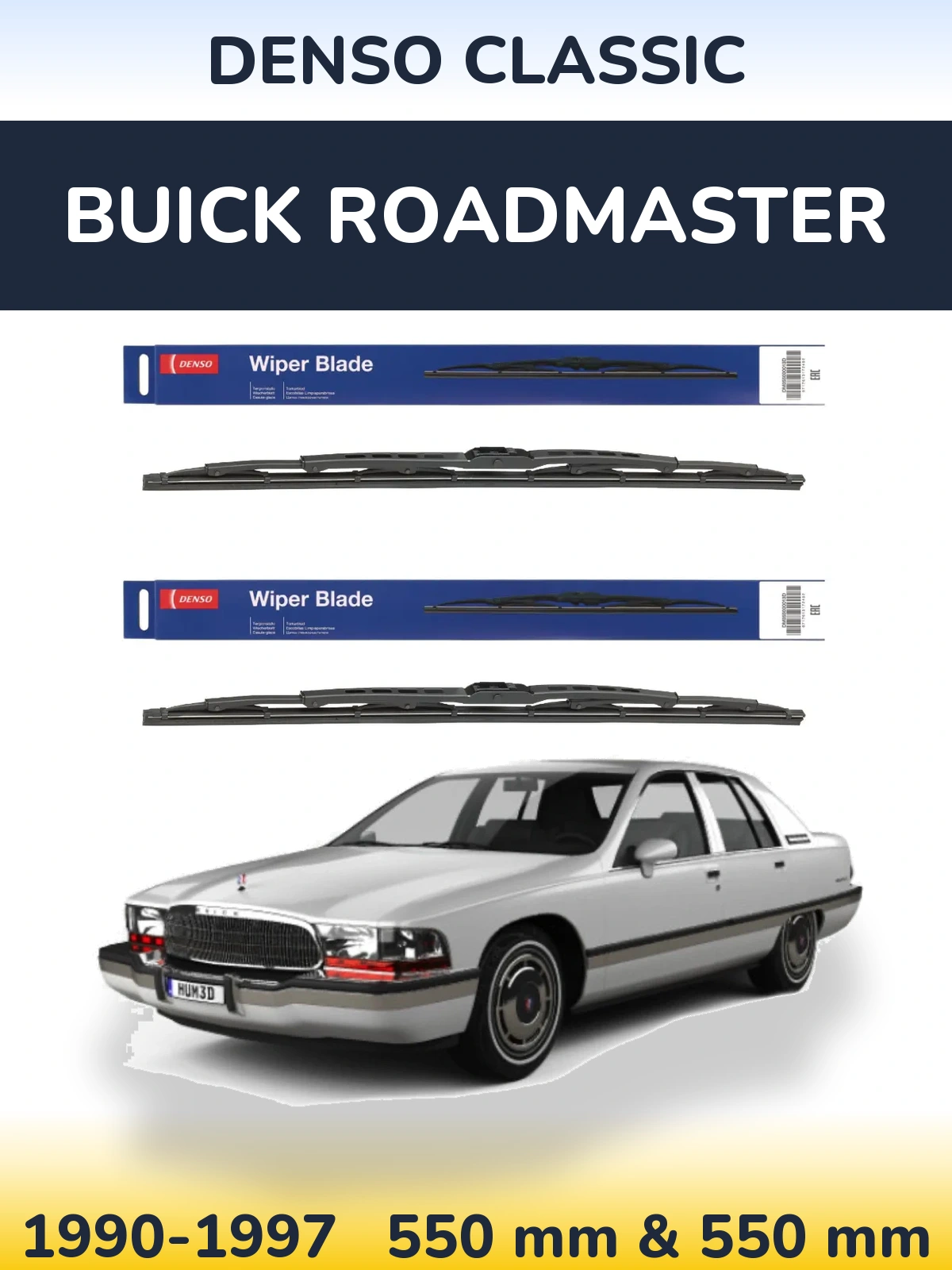 Front wiper blade set Denso Classic 550 & 550 mm for Buick Roadmaster 1990-1997