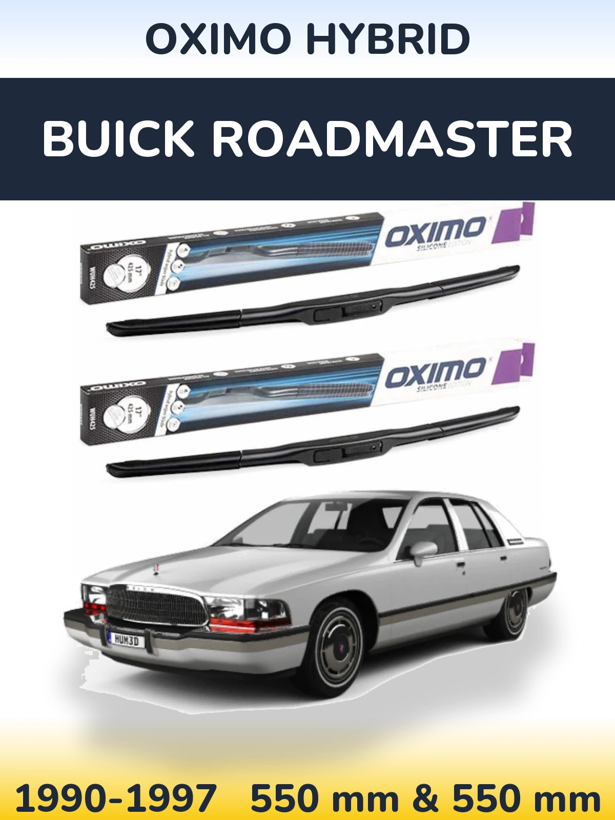 Front wiper blade set Oximo Hybrid 550 & 550 mm for Buick Roadmaster 1990-1997