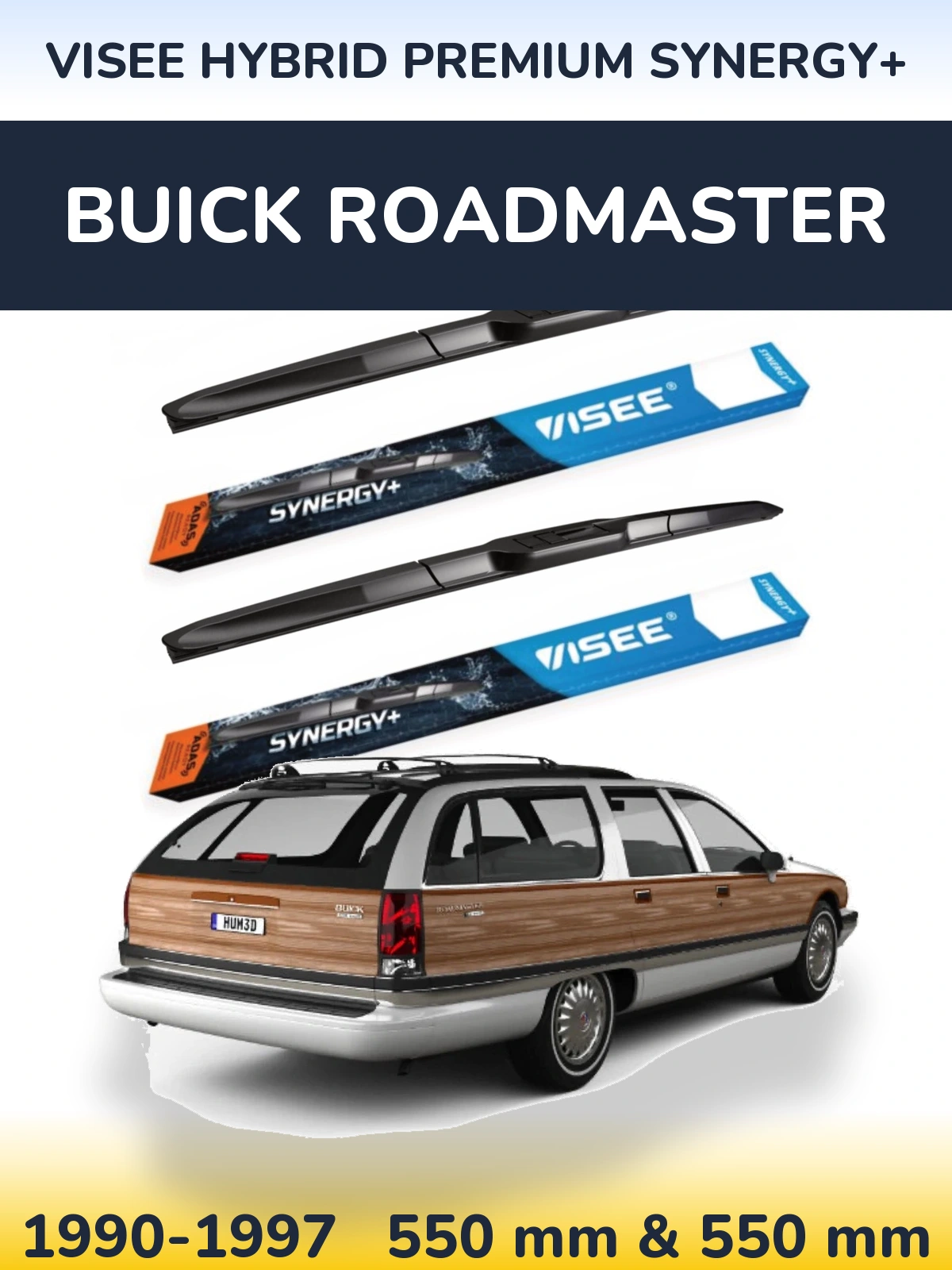 Front wiper blade set VISEE HYBRID PREMIUM SYNERGY+ 550 & 550 mm for Buick Roadmaster 1990-1997
