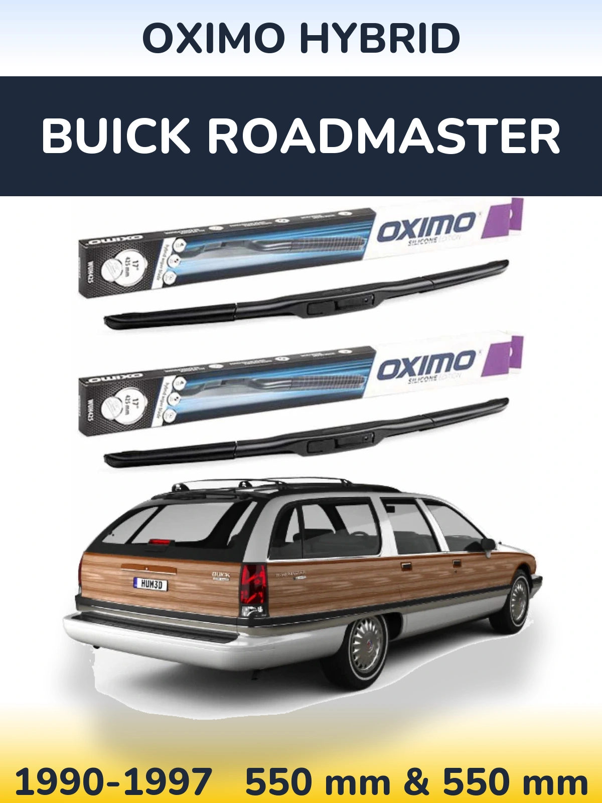 Front wiper blade set Oximo Hybrid 550 & 550 mm for Buick Roadmaster 1990-1997