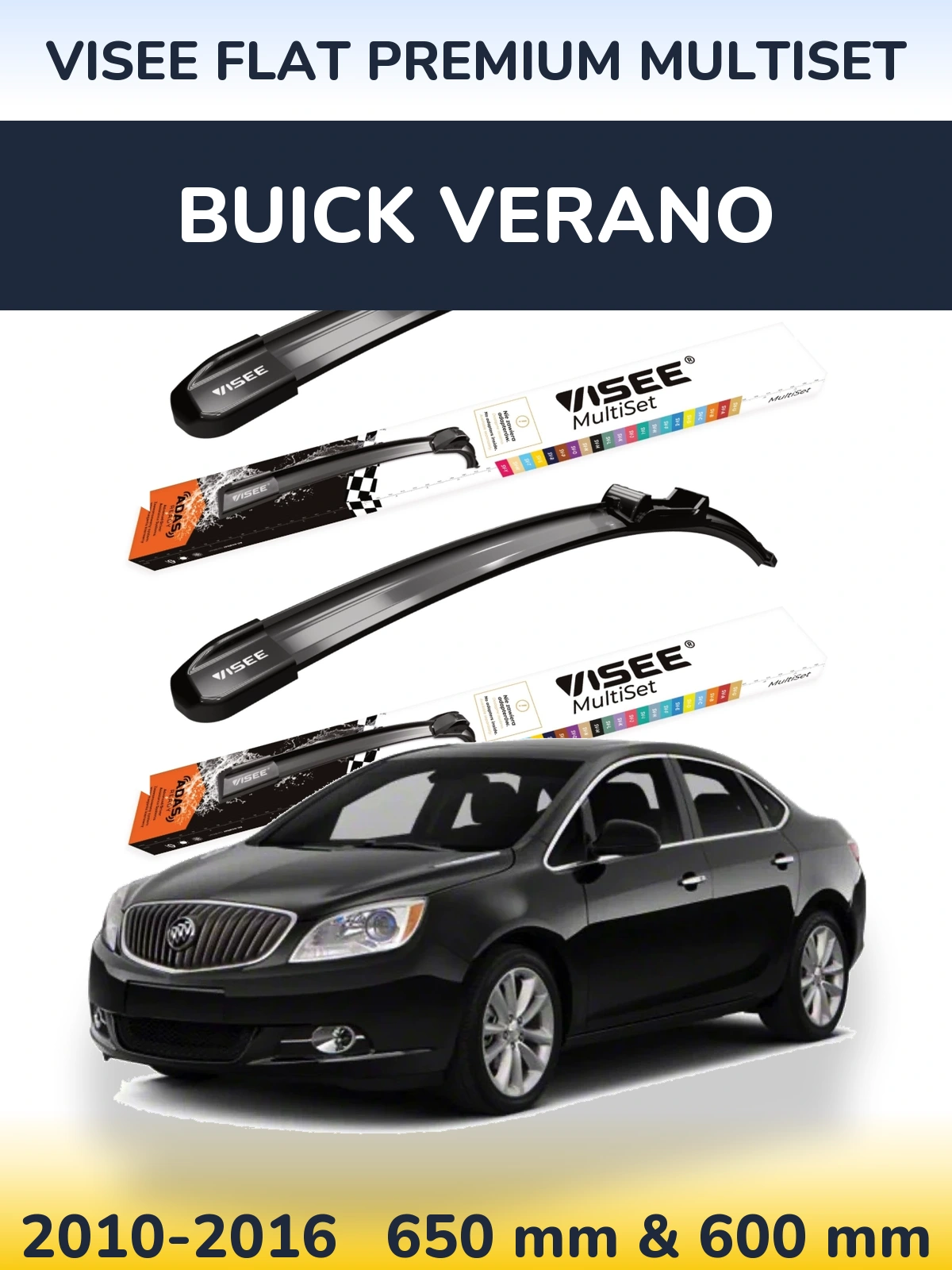Front wiper blade set VISEE FLAT PREMIUM MultiSet 650 & 600 mm for Buick Verano 2010-2016