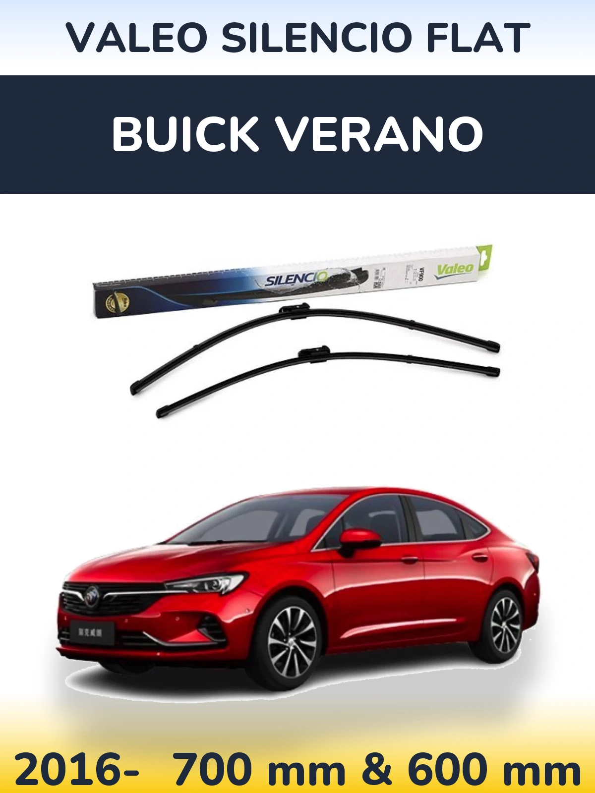 Front wiper blade set Valeo Silencio Flat 700 & 600 mm for Buick Verano 2016-2026