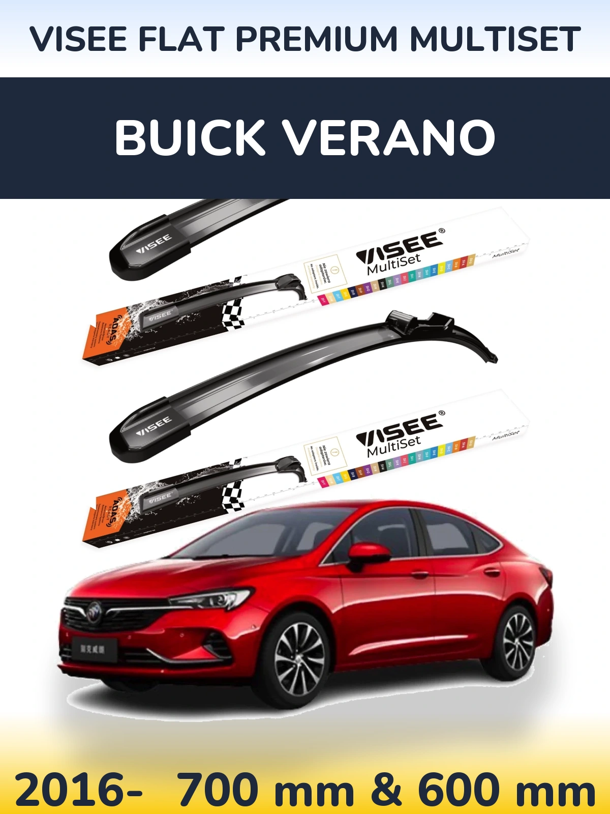 Front wiper blade set VISEE FLAT PREMIUM MultiSet 700 & 600 mm for Buick Verano 2016-2026