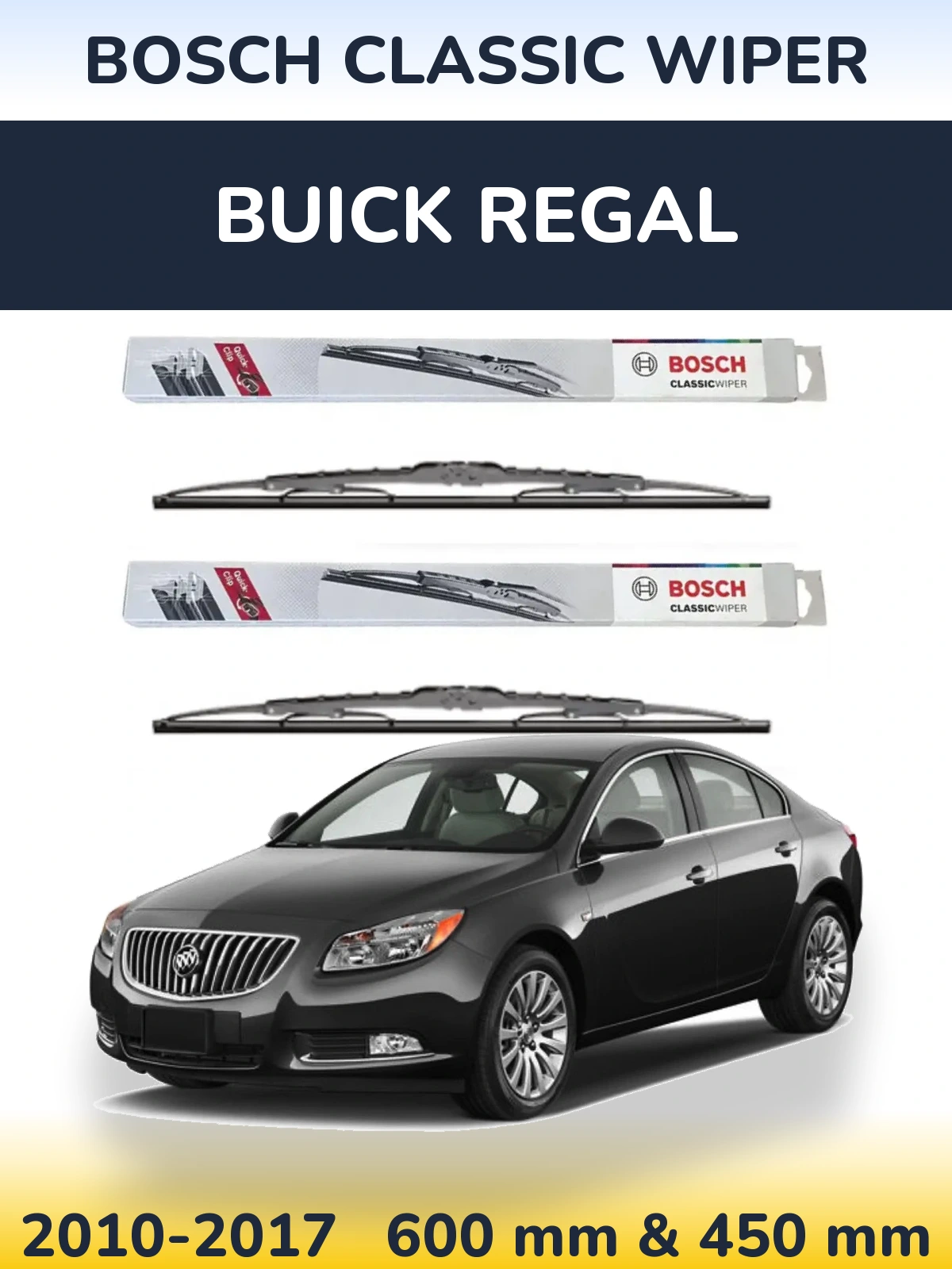 Komplet przednich wycieraczek BOSCH Classic Wiper 600 & 450 mm do Buick Regal 2010-2017