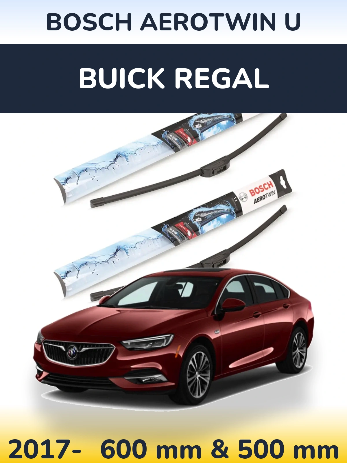 Комплект передних дворников BOSCH AeroTwin U 600 & 500 мм для Buick Regal 2017-2026